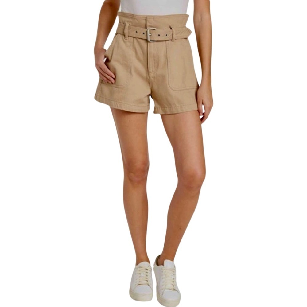 NWT BLANKNYC Paper Bag Belted High Waist Shorts Close Call Tan Cotton Canvas - Picture 2 of 10